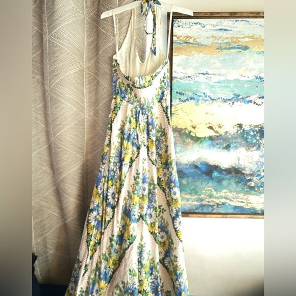 Anthropologie Dress Sonaya Daisys Floral Halter Maxi Linen Size 0 - Picture 5 of 13